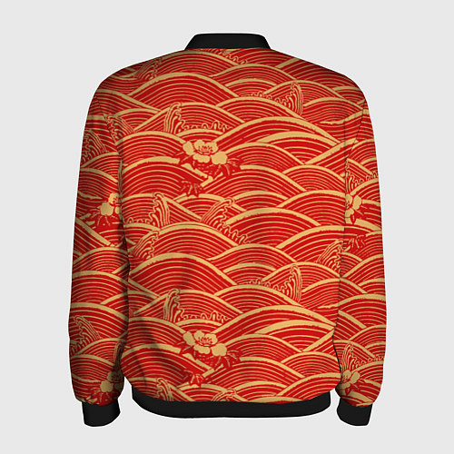 Мужской бомбер Китайская иллюстрация волн / 3D-Черный – фото 2