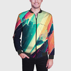 Бомбер мужской Разбитый экран, неоновые осколки, цвет: 3D-черный — фото 2