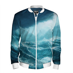 Бомбер мужской Буря в море, цвет: 3D-белый