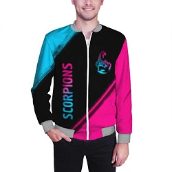 Бомбер мужской Scorpions - neon gradient: надпись, символ, цвет: 3D-меланж — фото 2