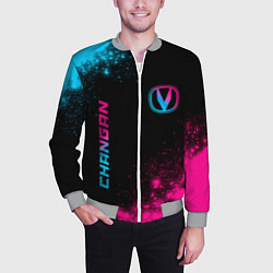 Бомбер мужской Changan - neon gradient: надпись, символ, цвет: 3D-меланж — фото 2