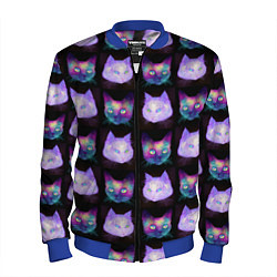 Бомбер мужской Неоновые кошачьи морды, цвет: 3D-синий