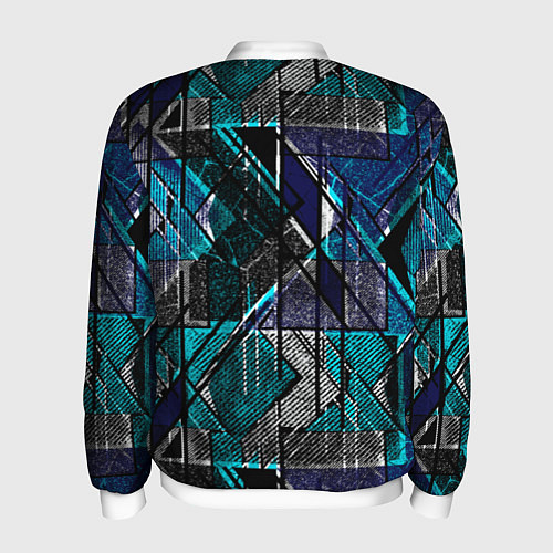 Мужской бомбер Сине - черная гранжевая абстракция / 3D-Белый – фото 2