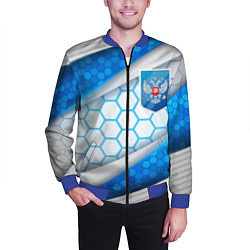 Бомбер мужской Синий герб России на объемном фоне, цвет: 3D-синий — фото 2