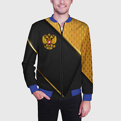 Бомбер мужской Герб России на черном фоне с золотыми вставками, цвет: 3D-синий — фото 2