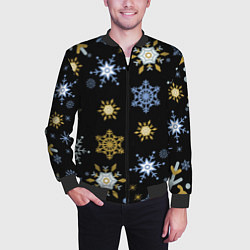 Бомбер мужской Новый год снежинки на чёрном фоне, цвет: 3D-черный — фото 2