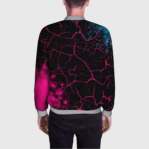 Мужской бомбер Saints Row - neon gradient: надпись, символ / 3D-Меланж – фото 4