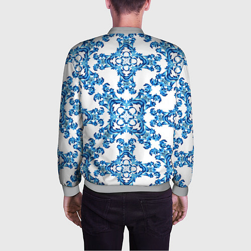 Мужской бомбер Гжель рисунок цветы / 3D-Меланж – фото 4