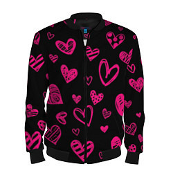 Бомбер мужской Розовые сердца, цвет: 3D-черный