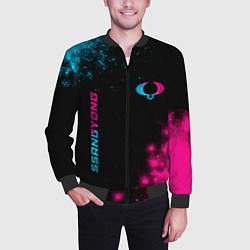 Бомбер мужской SsangYong - neon gradient: надпись, символ, цвет: 3D-черный — фото 2