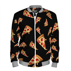 Бомбер мужской Куски пиццы на черном фоне, цвет: 3D-меланж