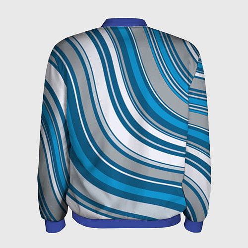 Мужской бомбер Волнистые полосы - текстура / 3D-Синий – фото 2