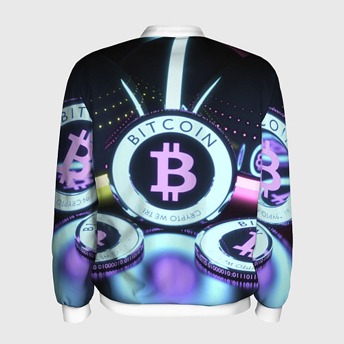 Мужской бомбер Неоновый светящийся биткоин / 3D-Белый – фото 2