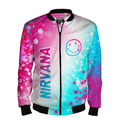 Мужской бомбер Nirvana neon gradient style: надпись, символ