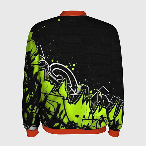 Мужской бомбер Яркое граффити на черной стене / 3D-Красный – фото 2