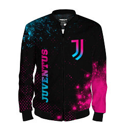 Бомбер мужской Juventus - neon gradient: надпись, символ, цвет: 3D-черный
