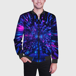 Бомбер мужской Киберпанк синий неоновый тоннель, цвет: 3D-черный — фото 2