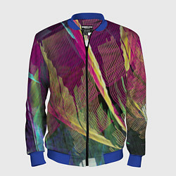 Бомбер мужской Неоновые волнообразные линии, цвет: 3D-синий