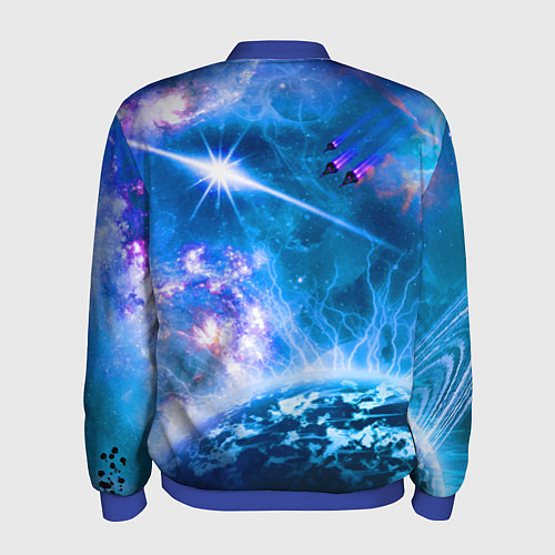 Мужской бомбер Космос - планета и яркая звезда / 3D-Синий – фото 2