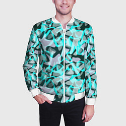 Бомбер мужской Пятнистый абстрактный узор серый с бирюзовыми лини, цвет: 3D-белый — фото 2