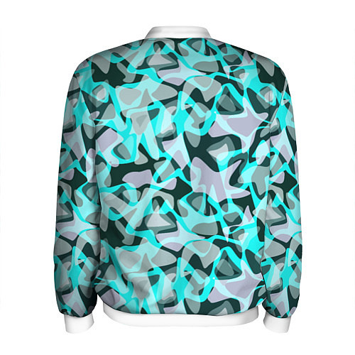 Мужской бомбер Пятнистый абстрактный узор серый с бирюзовыми лини / 3D-Белый – фото 2