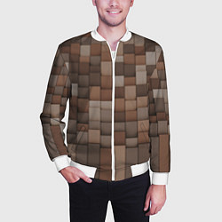 Бомбер мужской Геометрические тёмные прямоугольники и кубы, цвет: 3D-белый — фото 2
