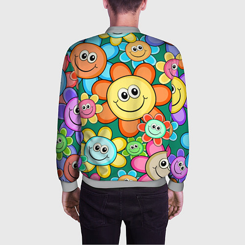 Мужской бомбер Ромашки - смайлы / 3D-Меланж – фото 4