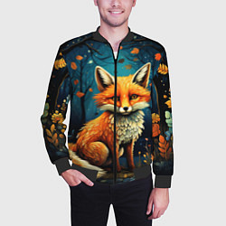 Бомбер мужской Лиса в Folk Art стиле, цвет: 3D-черный — фото 2