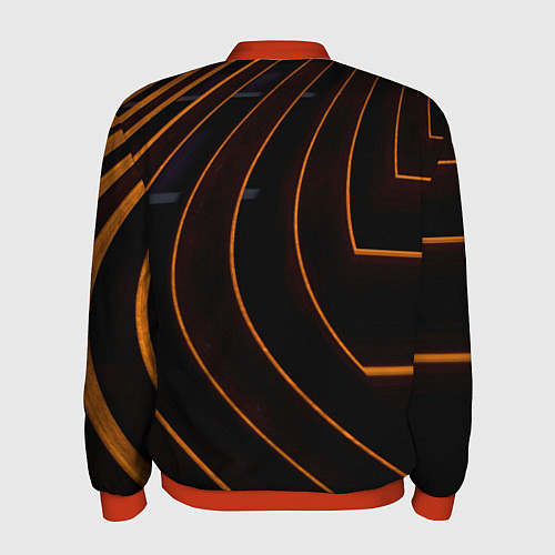 Мужской бомбер Чёрные полосы и неоновые оранжевые линии / 3D-Красный – фото 2