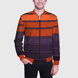 Бомбер мужской Полосатый фиолетово-оранжевый узор, цвет: 3D-красный — фото 2