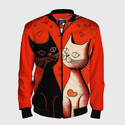 Мужской бомбер Влюблённые кошки на красном фоне