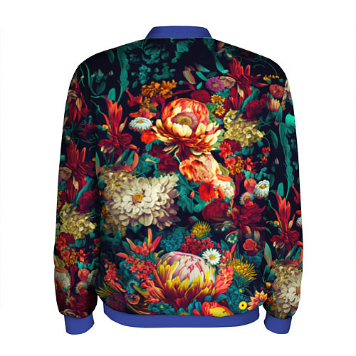 Мужской бомбер Цветочный паттерн с цветами и листьями / 3D-Синий – фото 2