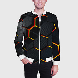 Бомбер мужской Плиты стиль соты киберпанк, цвет: 3D-белый — фото 2