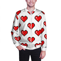 Бомбер мужской Сердца в стиле пиксель-арт, цвет: 3D-белый — фото 2