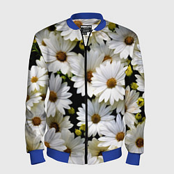 Бомбер мужской Белые цветы ромашки - летний паттерн, цвет: 3D-синий