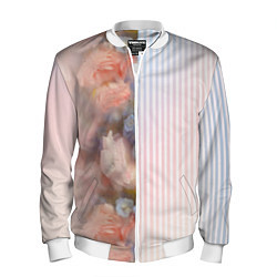 Бомбер мужской Цветы за стеклом - полосы с градиентом, цвет: 3D-белый