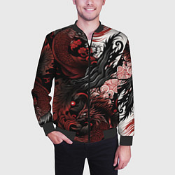 Бомбер мужской Красный Irezumi узор, цвет: 3D-черный — фото 2
