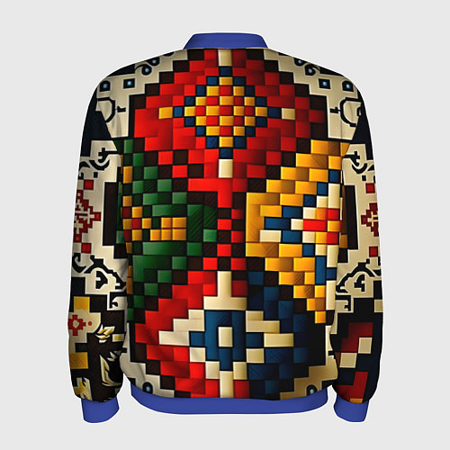 Мужской бомбер Русский узор крестиком / 3D-Синий – фото 2