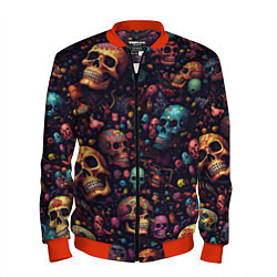 Бомбер мужской Россыпь разноцветных черепков, цвет: 3D-красный