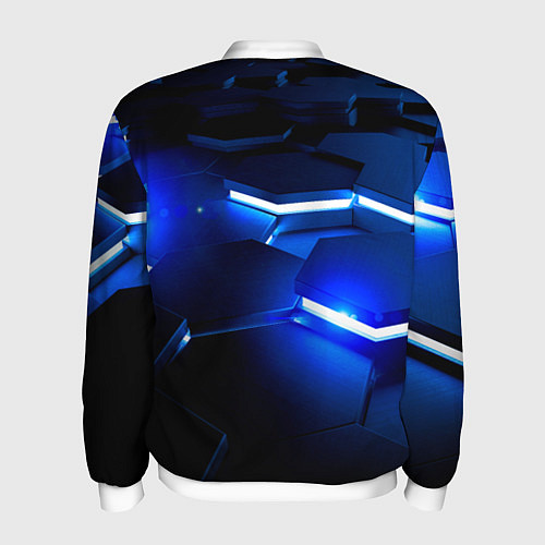 Мужской бомбер Металлические соты с синей подсветкой / 3D-Белый – фото 2