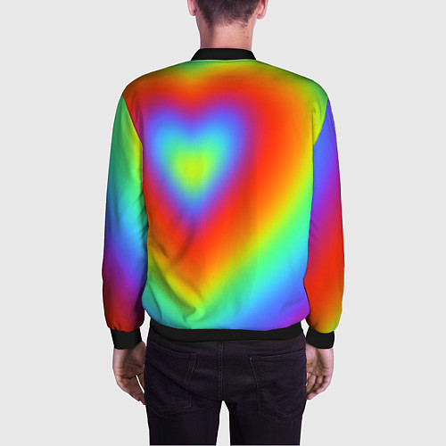 Мужской бомбер Сердце - радужный градиент / 3D-Черный – фото 4
