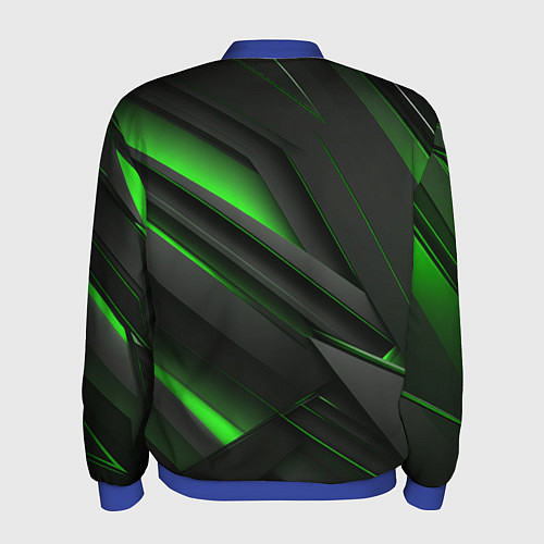 Мужской бомбер Черно-зеленые объемные полосы / 3D-Синий – фото 2