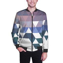 Бомбер мужской Абстрактные разноцветные треугольники в паттерне, цвет: 3D-черный — фото 2
