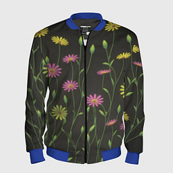 Бомбер мужской Полевые цветочки на темном фоне, цвет: 3D-синий