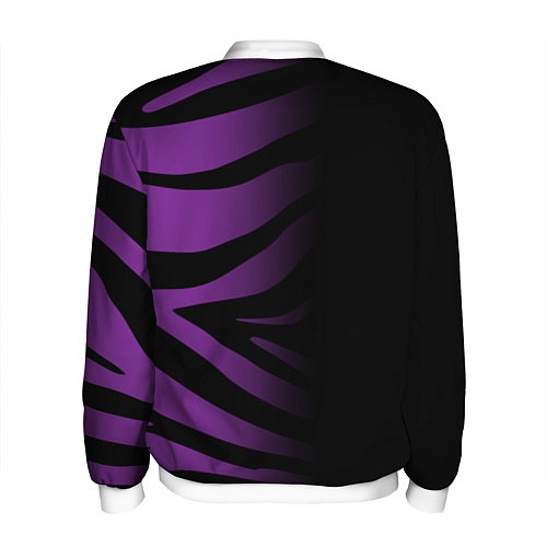 Мужской бомбер Фиолетовый с черными полосками зебры / 3D-Белый – фото 2