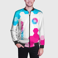 Бомбер мужской Yamaha neon gradient style: надпись, символ, цвет: 3D-черный — фото 2
