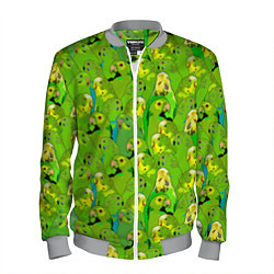 Бомбер мужской Зеленые волнистые попугайчики, цвет: 3D-меланж