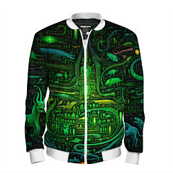 Бомбер мужской Психоделика в зеленом - нейронная сеть, цвет: 3D-белый