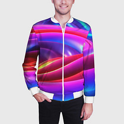 Бомбер мужской Неоновая вязкая текстура, цвет: 3D-белый — фото 2