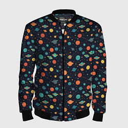 Бомбер мужской Темный космос с планетами паттерн, цвет: 3D-черный